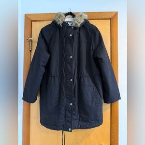 GAP Black Hooded Coat with Sherpa Lining